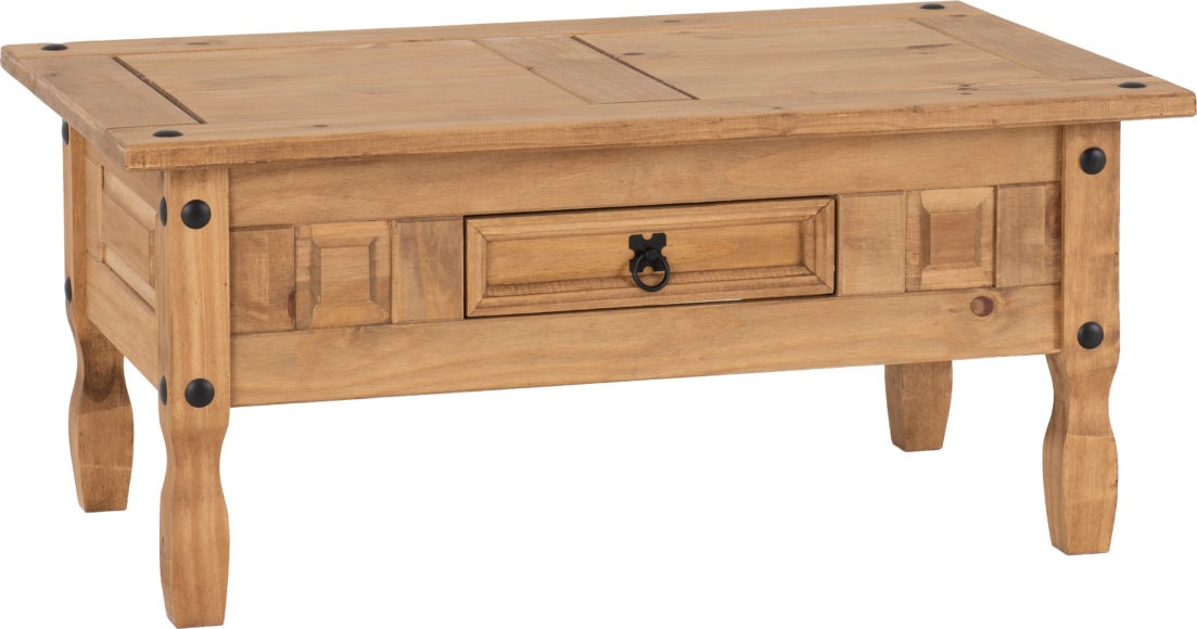 Seconique Corona 1 Drawer Coffee Table Distressed Waxed Pine