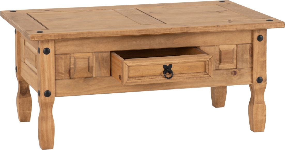 Seconique Corona 1 Drawer Coffee Table Distressed Waxed Pine