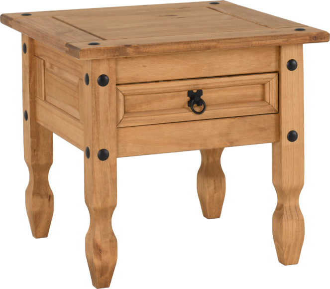Seconique Corona 1 Drawer Lamp Table Distressed Waxed Pine