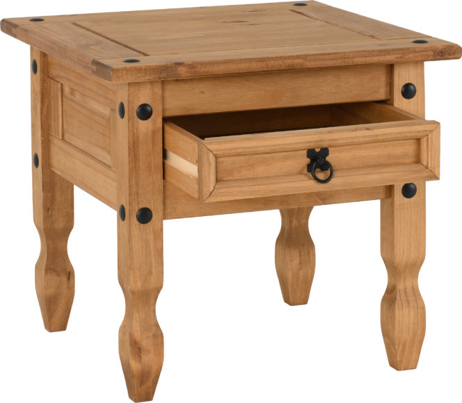 Seconique Corona 1 Drawer Lamp Table Distressed Waxed Pine