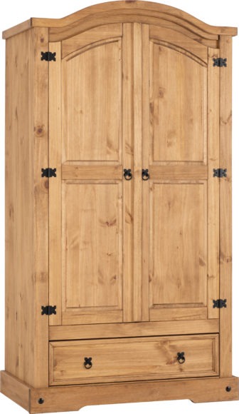 Seconique Corona 2 Door 1 Drawer Wardrobe Distressed Waxed Pine