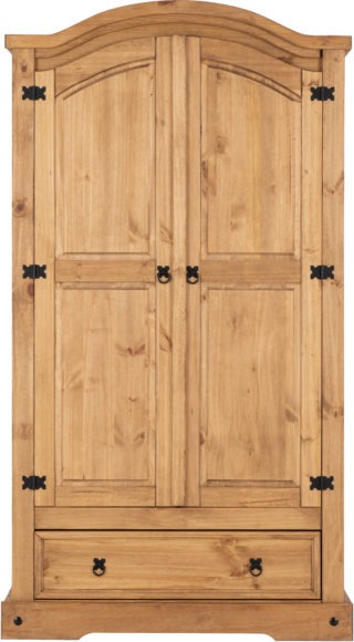 Seconique Corona 2 Door 1 Drawer Wardrobe Distressed Waxed Pine