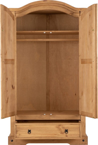 Seconique Corona 2 Door 1 Drawer Wardrobe Distressed Waxed Pine