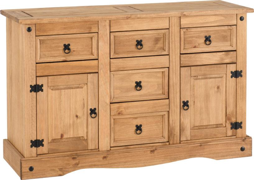 Seconique Corona 2 Door 5 Drawer Sideboard Distressed Waxed Pine