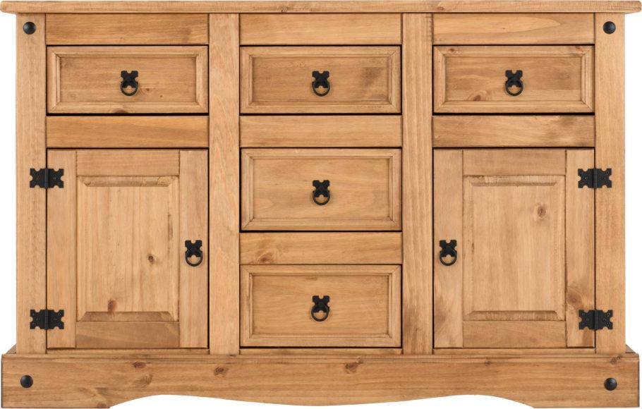 Seconique Corona 2 Door 5 Drawer Sideboard Distressed Waxed Pine