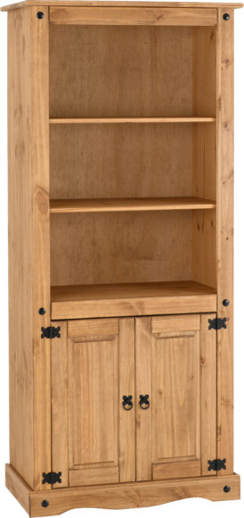 Seconique Corona 2 Door Display Unit/Bookcase Distressed Waxed Pine