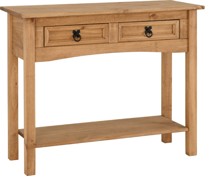 Seconique Corona 2 Drawer Console Table With Shelf Distressed Waxed Pine