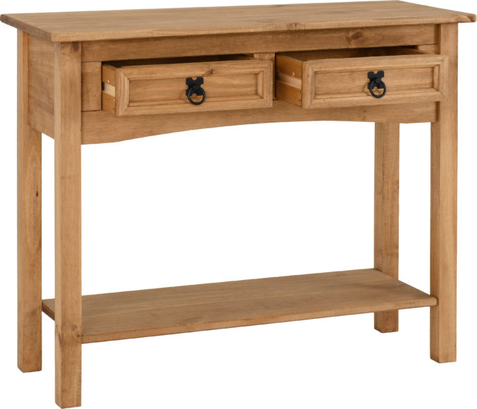 Seconique Corona 2 Drawer Console Table With Shelf Distressed Waxed Pine