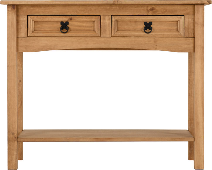 Seconique Corona 2 Drawer Console Table With Shelf Distressed Waxed Pine