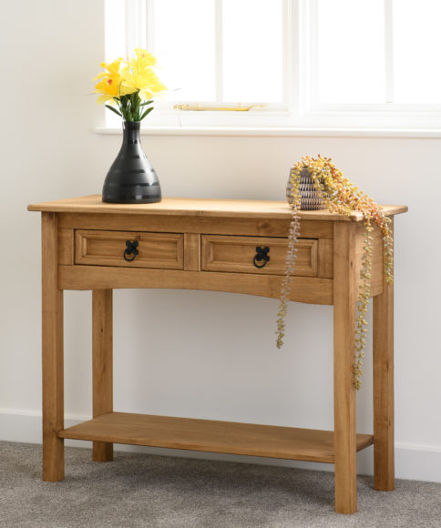 seconique Corona 2 Drawer Console Table With Shelf Distressed Waxed Pine