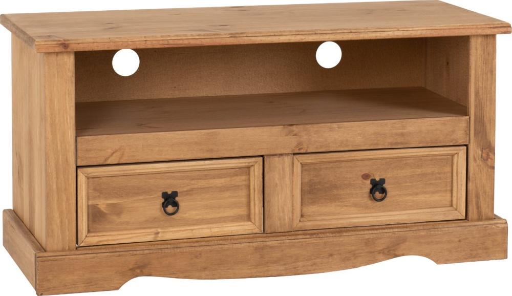Seconique Corona 2 Drawer Flat Screen TV Unit Distressed Waxed Pine