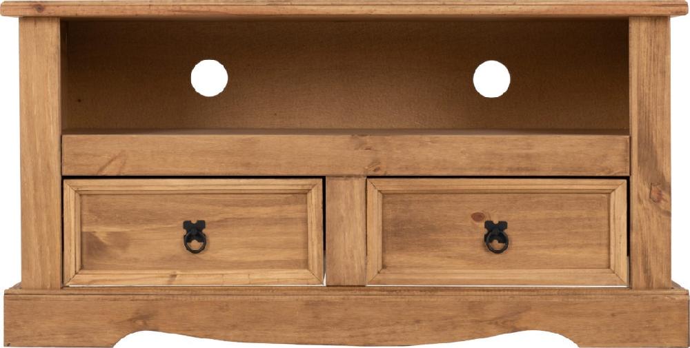 Seconique Corona 2 Drawer Flat Screen TV Unit Distressed Waxed Pine