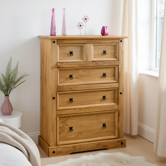 seconique Corona 3+2 Drawer Chest Distressed Waxed Pine