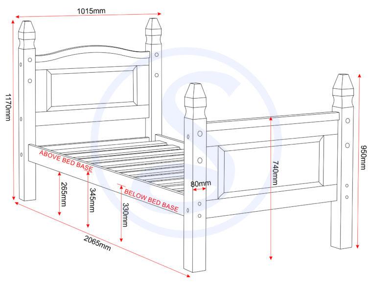 Seconique Corona 3' Bed High Foot End Distressed Waxed Pine