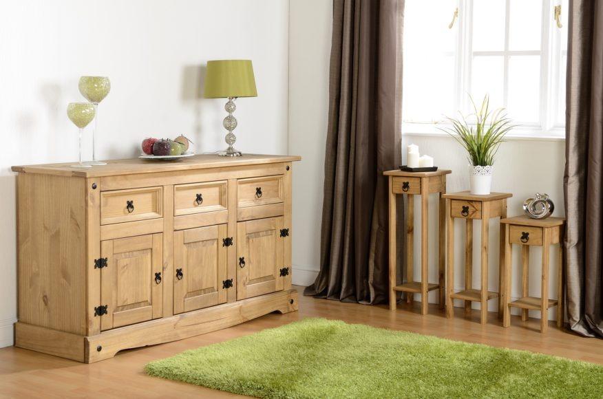 Seconique Corona 3 Door 3 Drawer Sideboard Distressed Waxed Pine