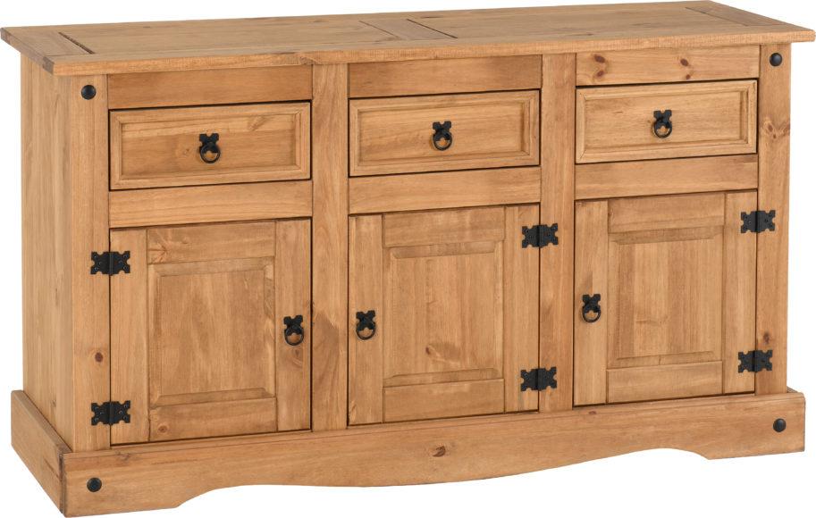 Seconique Corona 3 Door 3 Drawer Sideboard Distressed Waxed Pine