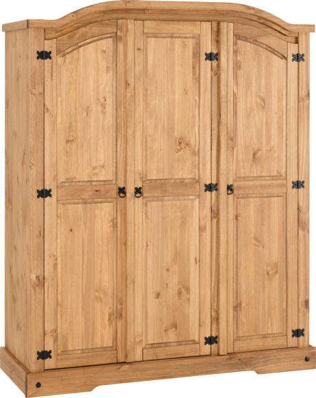 Seconique Corona 3 Door Wardrobe Distressed Waxed Pine