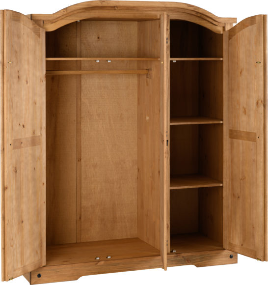 Seconique Corona 3 Door Wardrobe Distressed Waxed Pine