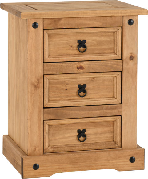 Seconique Corona 3 Drawer Bedside Chest Distressed Waxed Pine