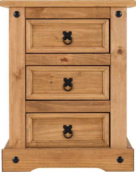 Seconique Corona 3 Drawer Bedside Chest Distressed Waxed Pine