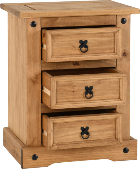 Seconique Corona 3 Drawer Bedside Chest Distressed Waxed Pine