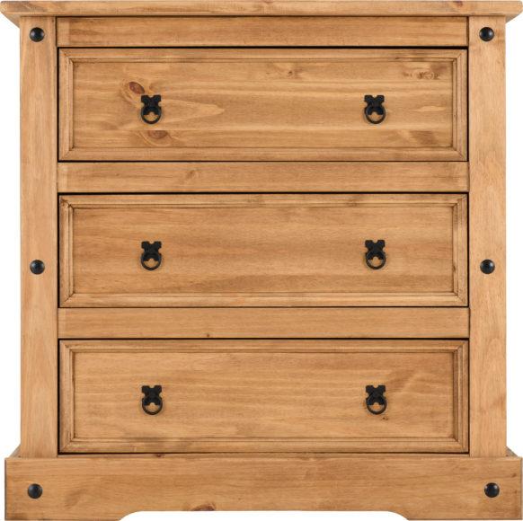 Seconique Corona 3 Drawer Chest Distressed Waxed Pine