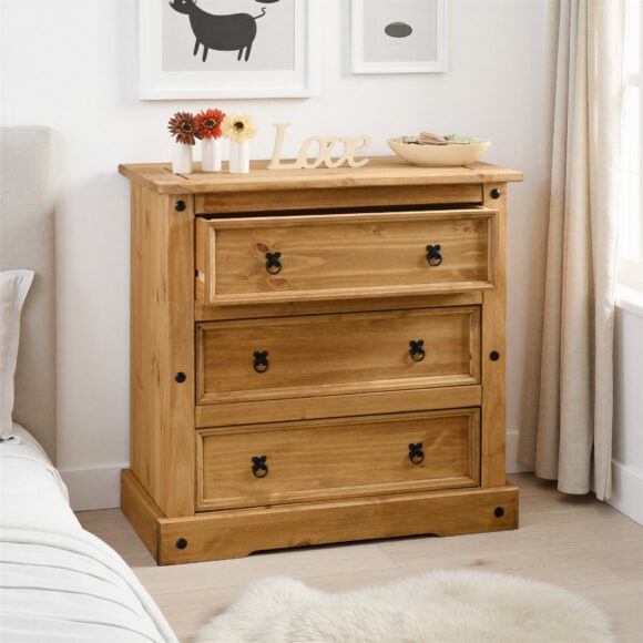 seconique Corona 3 Drawer Chest Distressed Waxed Pine