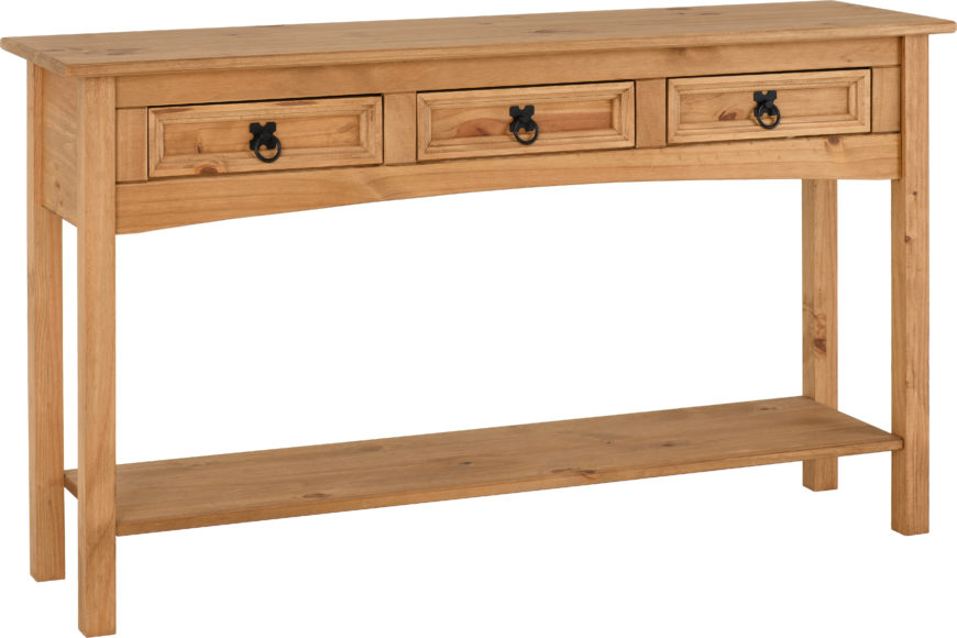 Seconique Corona 3 Drawer Console Table With Shelf Distressed Waxed Pine