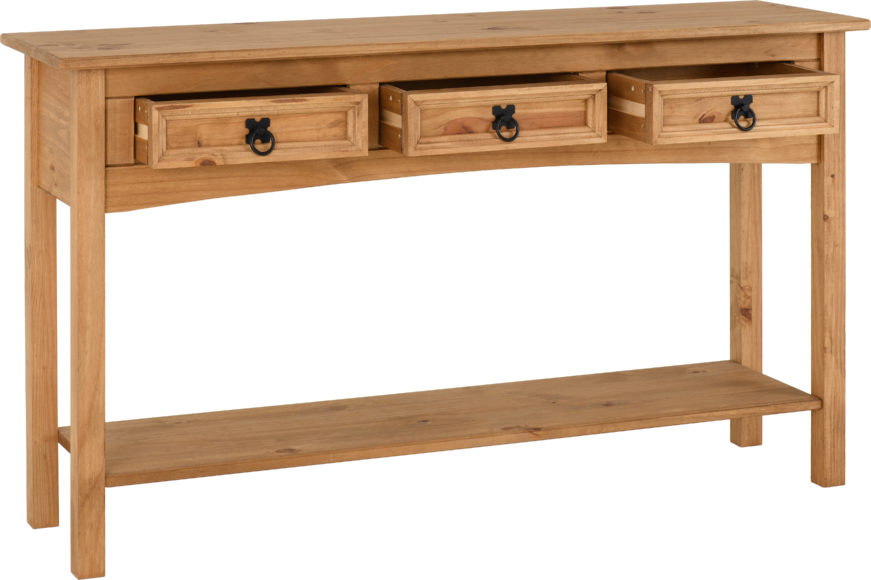 Seconique Corona 3 Drawer Console Table With Shelf Distressed Waxed Pine