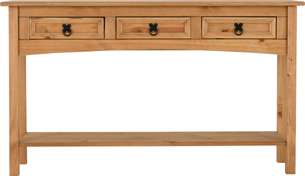 Seconique Corona 3 Drawer Console Table With Shelf Distressed Waxed Pine