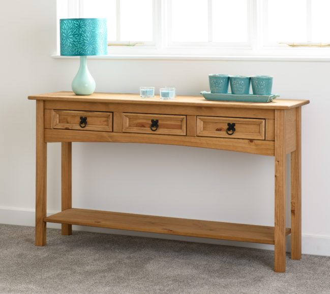 seconique Corona 3 Drawer Console Table With Shelf Distressed Waxed Pine