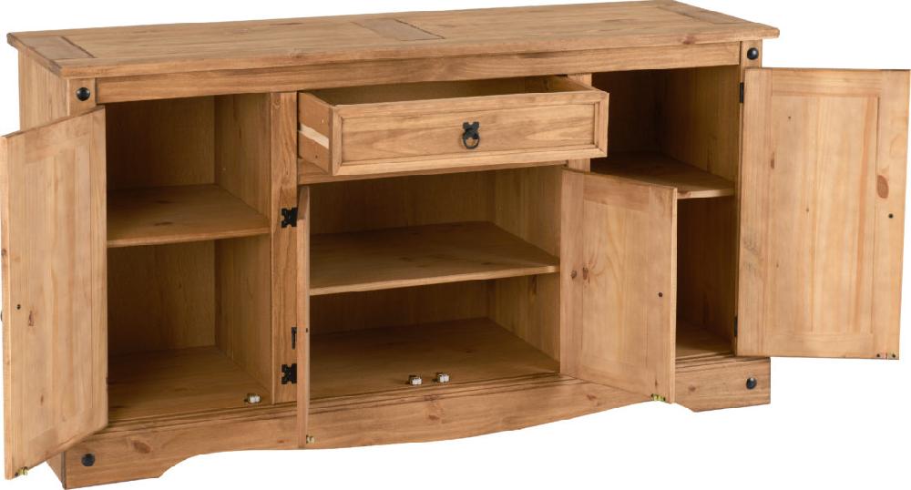 Seconique Corona 4 Door 1 Drawer Sideboard Distressed Waxed Pine