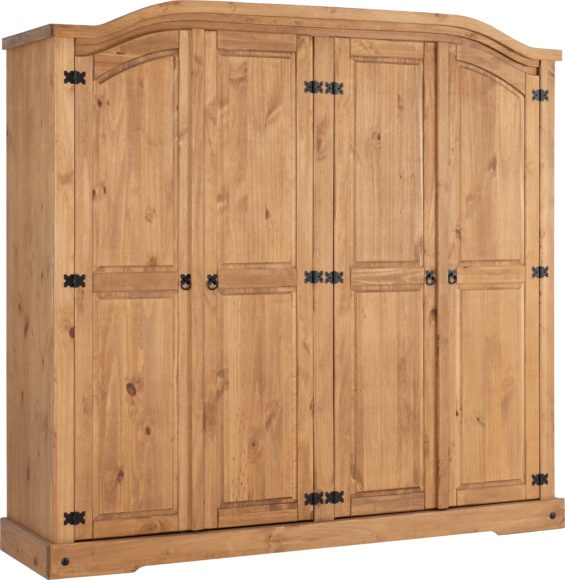 Seconique Corona 4 Door Wardrobe Distressed Waxed Pine