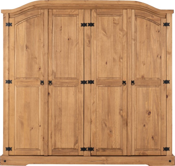 Seconique Corona 4 Door Wardrobe Distressed Waxed Pine