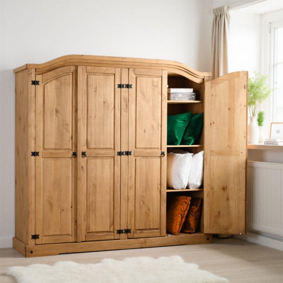 seconique Corona 4 Door Wardrobe Distressed Waxed Pine