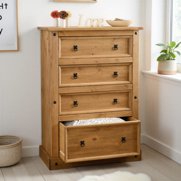 seconique Corona 4 Drawer Chest Distressed Waxed Pine