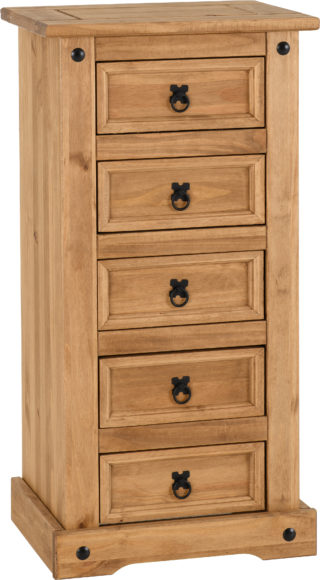 Seconique Corona 5 Drawer Narrow Chest Distressed Waxed Pine