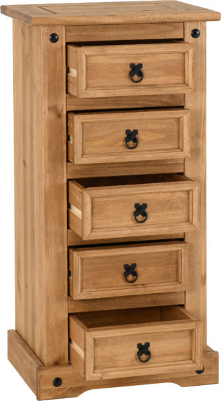 Seconique Corona 5 Drawer Narrow Chest Distressed Waxed Pine