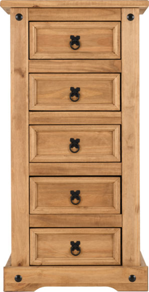 Seconique Corona 5 Drawer Narrow Chest Distressed Waxed Pine