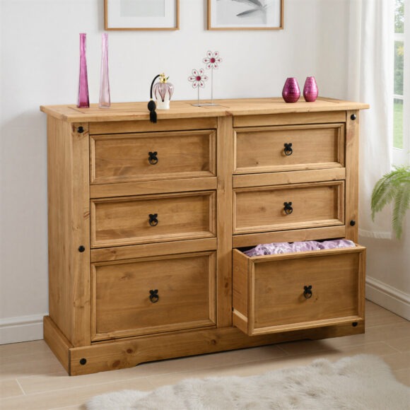 seconique Corona 6 Drawer Chest Distressed Waxed Pine