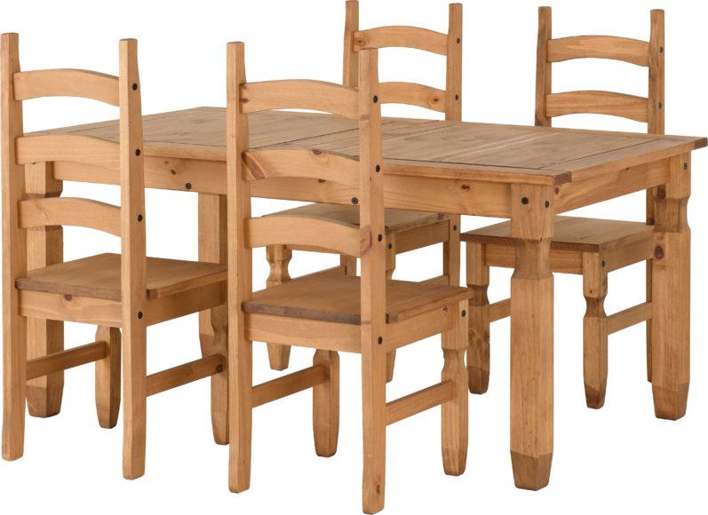 Seconique Corona Extending Dining Set (4 Chairs) Distressed Waxed Pine