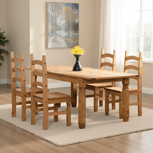 seconique Corona Extending Dining Set (4 Chairs) Distressed Waxed Pine