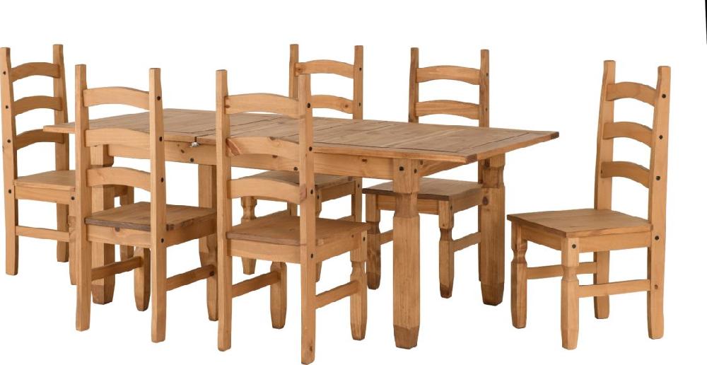 Seconique Corona Extending Dining Set (6 Chairs) Distressed Waxed Pine