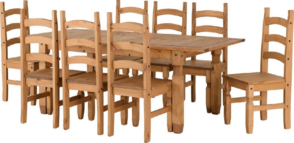 Seconique Corona Extending Dining Set (8 Chairs) Distressed Waxed Pine