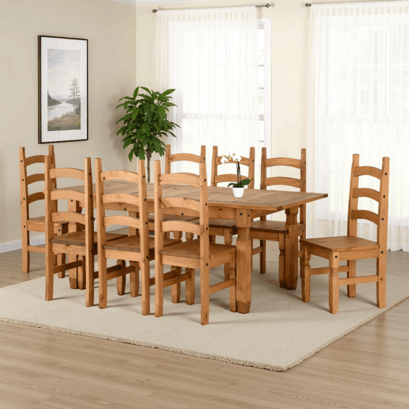 seconique Corona Extending Dining Set (8 Chairs) Distressed Waxed Pine
