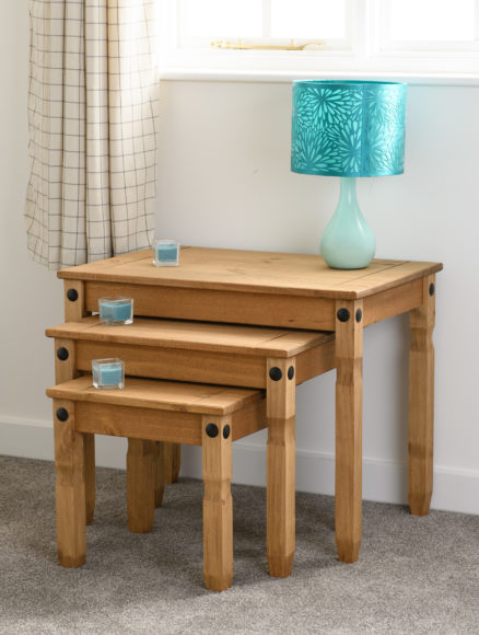 seconique Corona Nest Of Tables Distressed Waxed Pine