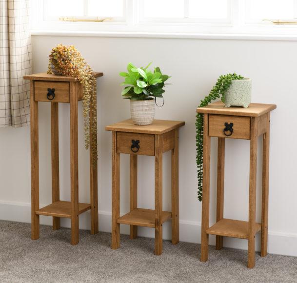 seconique Corona Plant Stands (Set of 3) Distressed Waxed Pine