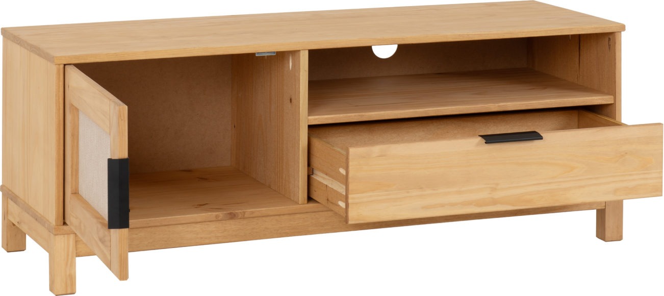 Seconique Corona Rattan 1 Door 1 Drawer TV Unit Distressed Wax Pine/Rattan Effect