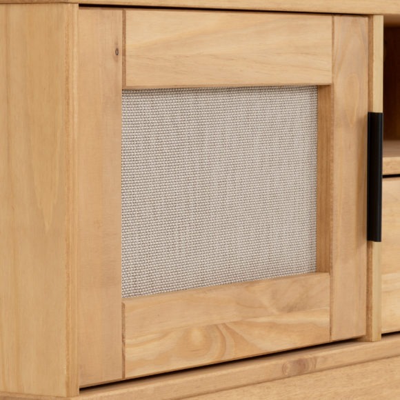 Seconique Corona Rattan 1 Door 1 Drawer TV Unit Distressed Wax Pine/Rattan Effect