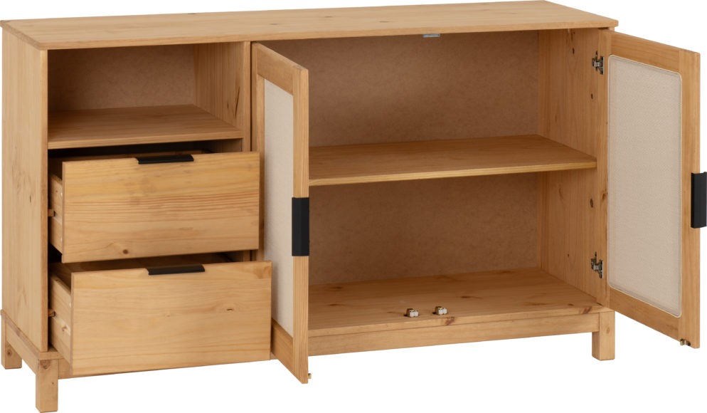 Seconique Corona Rattan 2 Door 2 Drawer Sideboard Distressed Wax Pine/Rattan Effect